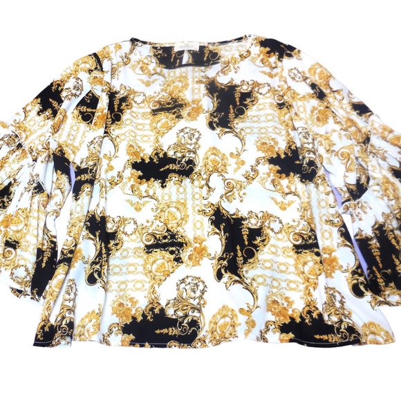 Blouse tunic relaxed top shirt Top 3/4 wide ruffled flared sleeve summer - Picture 10 of 10